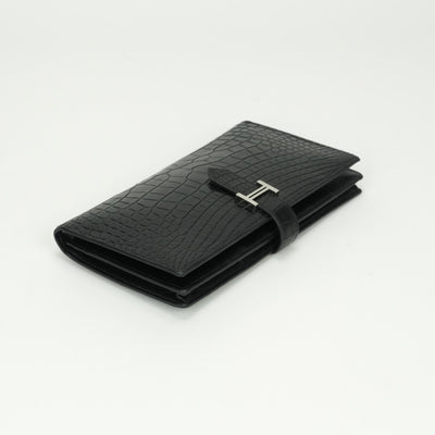 エルメス HERMES ベアンスフレ ベアン スフレ 財布 長財布 ロングウォレット アリゲーター クロコダイル ノワール noir ブラック Black 黒 シルバー金具