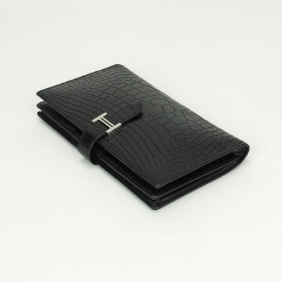 エルメス HERMES ベアンスフレ ベアン スフレ 財布 長財布 ロングウォレット アリゲーター クロコダイル ノワール noir ブラック Black 黒 シルバー金具