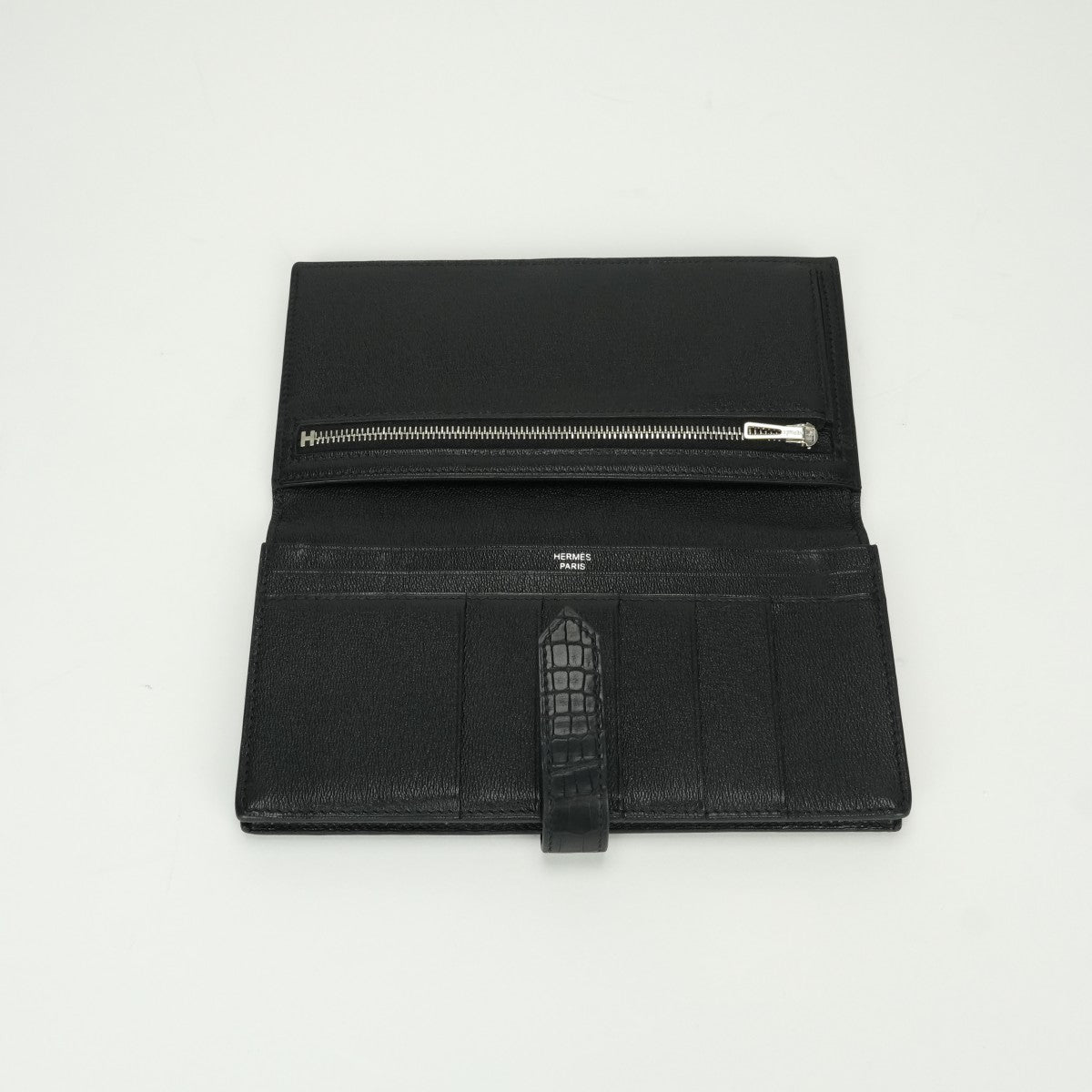 エルメス HERMES ベアンスフレ ベアン スフレ 財布 長財布 ロングウォレット アリゲーター クロコダイル ノワール noir ブラック Black 黒 シルバー金具
