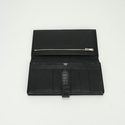 エルメス HERMES ベアンスフレ ベアン スフレ 財布 長財布 ロングウォレット アリゲーター クロコダイル ノワール noir ブラック Black 黒 シルバー金具