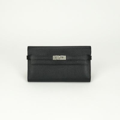 エルメス HERMES ケリーウォレット ケリーウォレットロング 財布 長財布 ロングウォレット エプソン ノワール noir ブラック black 黒 シルバー金具 ヴォーエプソン