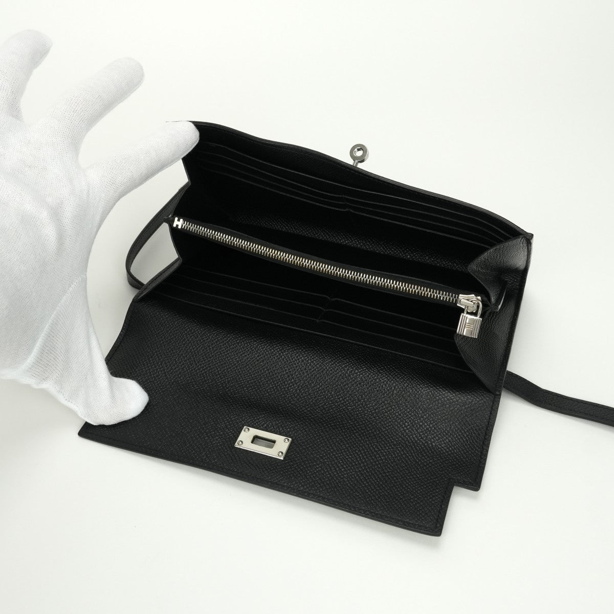エルメス HERMES ケリーウォレット ケリーウォレットロング 財布 長財布 ロングウォレット エプソン ノワール noir ブラック black 黒 シルバー金具 ヴォーエプソン