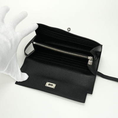 エルメス HERMES ケリーウォレット ケリーウォレットロング 財布 長財布 ロングウォレット エプソン ノワール noir ブラック black 黒 シルバー金具 ヴォーエプソン