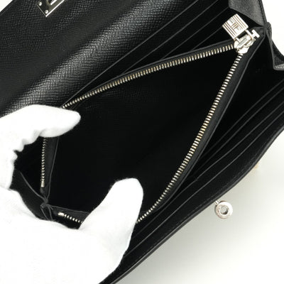 エルメス HERMES ケリーウォレット ケリーウォレットロング 財布 長財布 ロングウォレット エプソン ノワール noir ブラック black 黒 シルバー金具 ヴォーエプソン