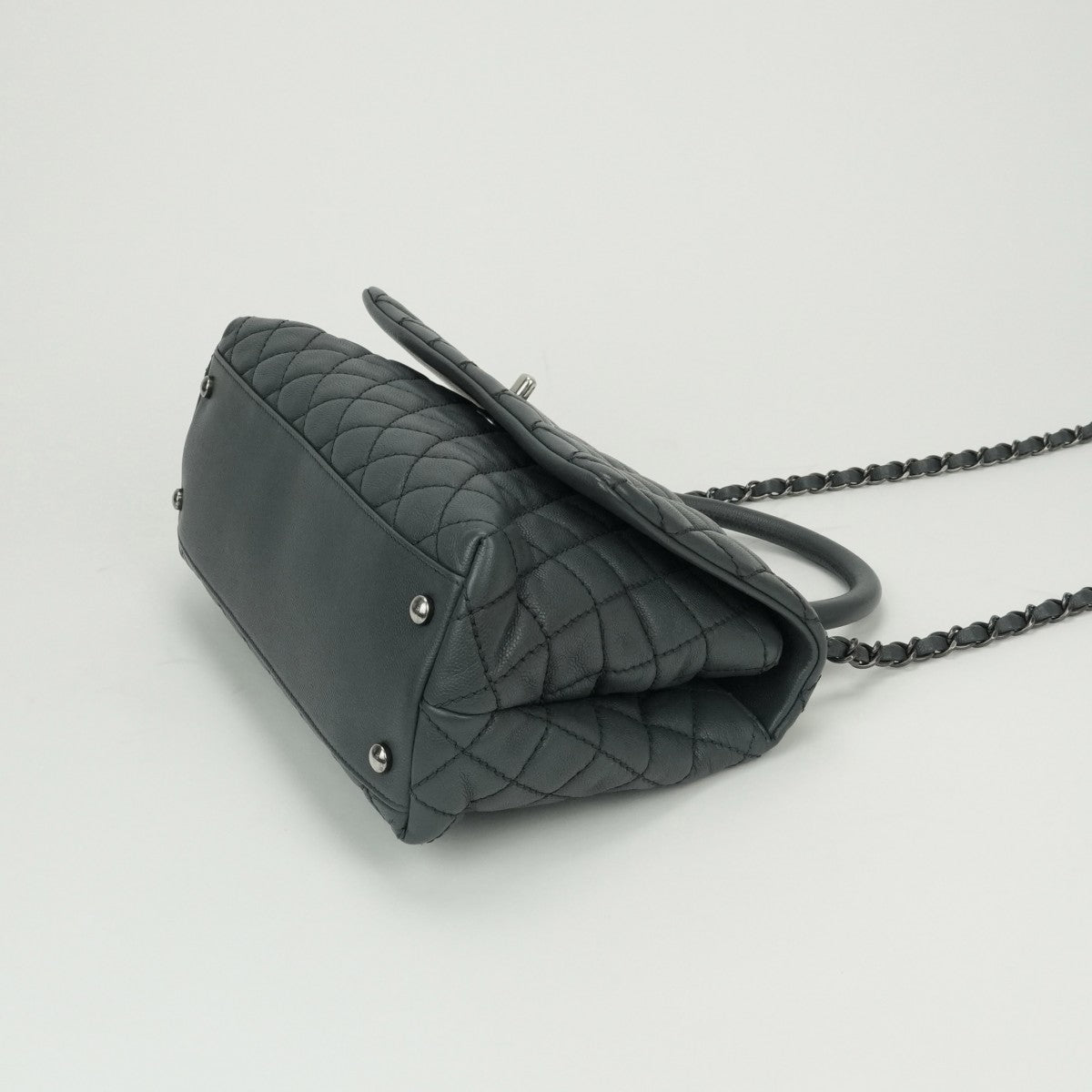 CHANEL 샤넬 Matelass? Coco handle 가방, 토트 백, 숄더백, 캐비어 피부, 회색, 건메탈 금속 피팅, 상단 손잡이, 체인 숄더백, 2way, 코코 마크, 턴 잠금
