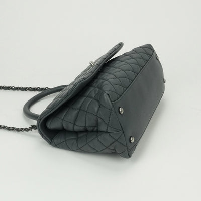 CHANEL 샤넬 Matelass? Coco handle 가방, 토트 백, 숄더백, 캐비어 피부, 회색, 건메탈 금속 피팅, 상단 손잡이, 체인 숄더백, 2way, 코코 마크, 턴 잠금