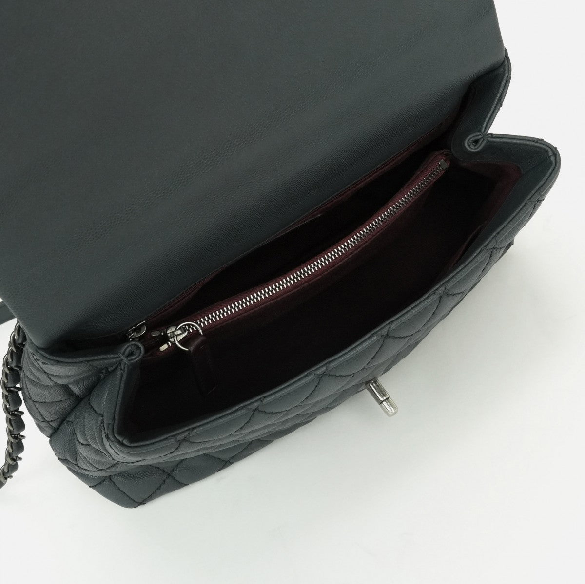 CHANEL 샤넬 Matelass? Coco handle 가방, 토트 백, 숄더백, 캐비어 피부, 회색, 건메탈 금속 피팅, 상단 손잡이, 체인 숄더백, 2way, 코코 마크, 턴 잠금