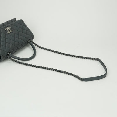 CHANEL 샤넬 Matelass? Coco handle 가방, 토트 백, 숄더백, 캐비어 피부, 회색, 건메탈 금속 피팅, 상단 손잡이, 체인 숄더백, 2way, 코코 마크, 턴 잠금