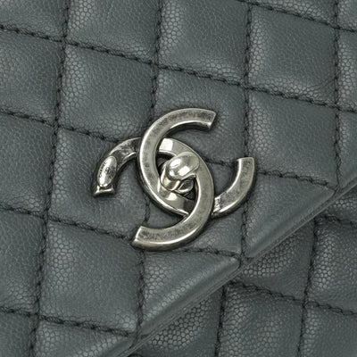 CHANEL 샤넬 Matelass? Coco handle 가방, 토트 백, 숄더백, 캐비어 피부, 회색, 건메탈 금속 피팅, 상단 손잡이, 체인 숄더백, 2way, 코코 마크, 턴 잠금