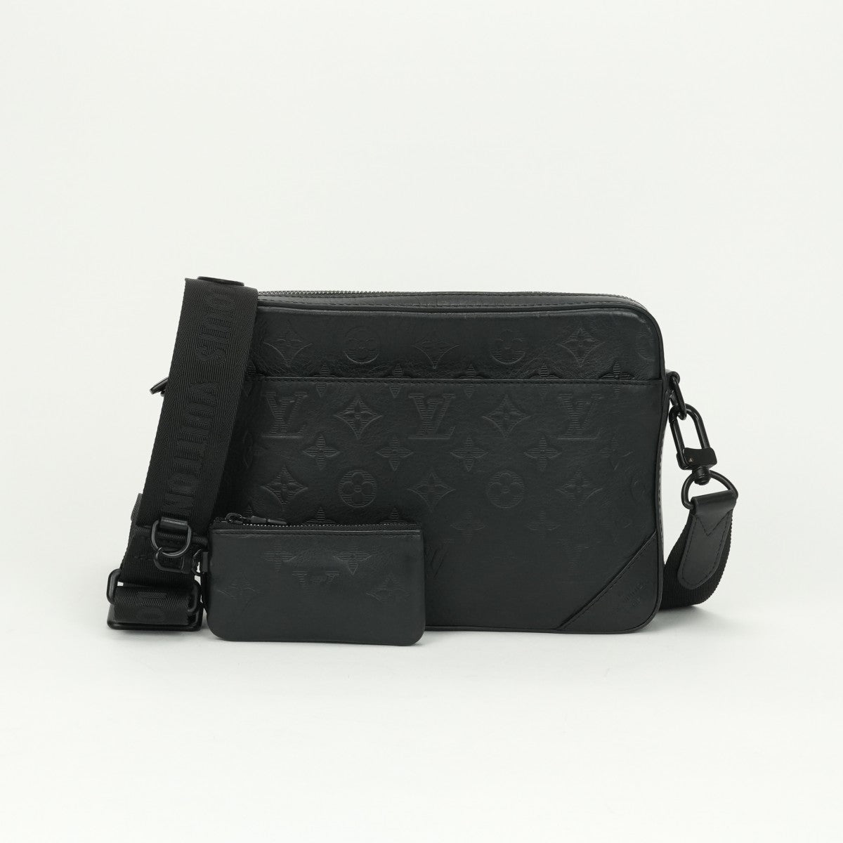 LOUIS VUITTON LOUIS VUITTON Duo Messenger Bag Shoulder Bag Monogram Shadow Leather Black Black Silver Metal Fittings