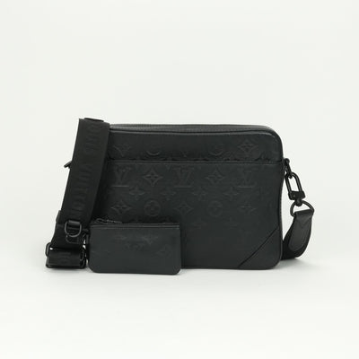 LOUIS VUITTON LOUIS VUITTON Duo Messenger Bag Shoulder Bag Monogram Shadow Leather Black Black Silver Metal Fittings