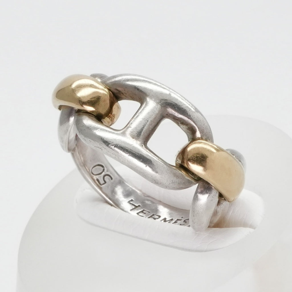 ス*犬様 エルメス シェーヌダンクル リング　750 925　ヴィンテージ　 8 エルメス HERMES シェーヌダンクル リング 指輪 925/750 シルバー 銀