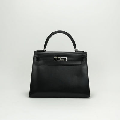 HERMES HERMES Kelly 28 Kelly 28 Bag Tote Bag Shoulder Bag Box Calf Noir Noir Black Black Silver Hardware Kelly 28Box calf outer stitching