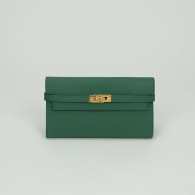 エルメス HERMES ケリーウォレット ケリーウォレットロング 財布 長財布 ロングウォレット エプソン ヴェールヴェルティゴ Vert Vertigo グリーン green 緑 ゴールド金具 ヴォーエプソン