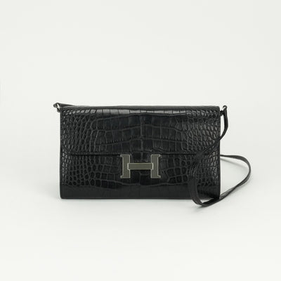 エルメス HERMES コンスタンストゥーゴー コンスタンス トゥーゴー 財布 長財布 ロングウォレット アリゲーターマット クロコダイル ノワール noir ブラック Black 黒 シルバー金具