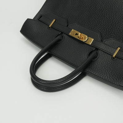 HERMES HERMES Haut a courroies 32 Haut a courroies 32 Bag, tote bag, fjord, noir, black, gold fittings