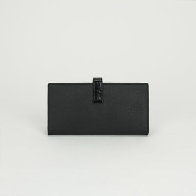 エルメス HERMES ベアンスフレタッチ ベアン スフレ タッチ 財布 長財布 ロングウォレット エプソン アリゲーター クロコダイル ノワール noir ブラック Black 黒 シルバー金具 ヴォーエプソン