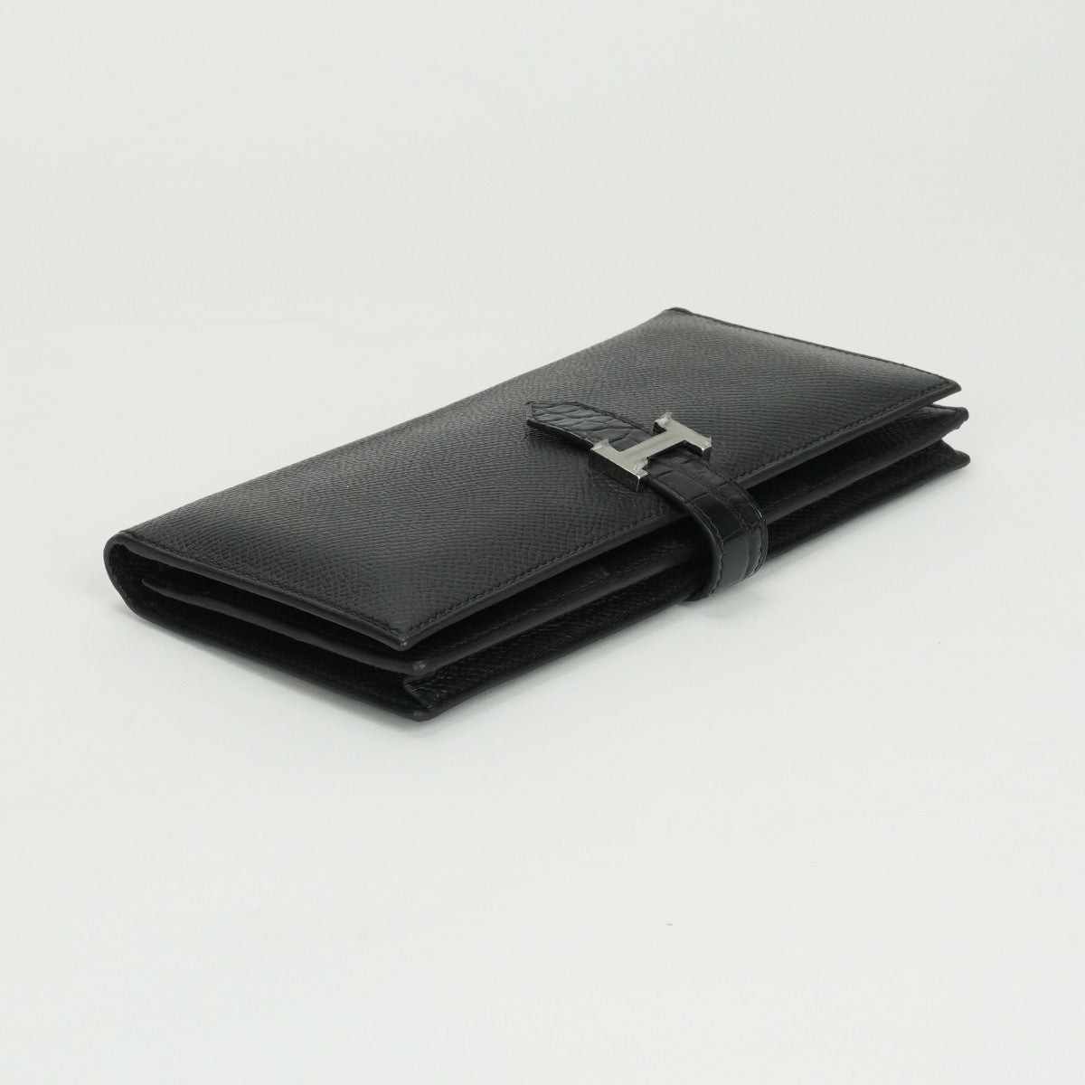 エルメス HERMES ベアンスフレタッチ ベアン スフレ タッチ 財布 長財布 ロングウォレット エプソン アリゲーター クロコダイル ノワール noir ブラック Black 黒 シルバー金具 ヴォーエプソン