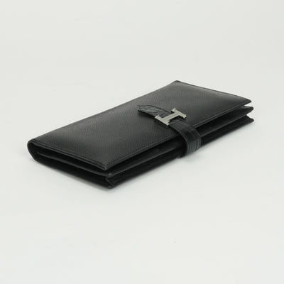 エルメス HERMES ベアンスフレタッチ ベアン スフレ タッチ 財布 長財布 ロングウォレット エプソン アリゲーター クロコダイル ノワール noir ブラック Black 黒 シルバー金具 ヴォーエプソン