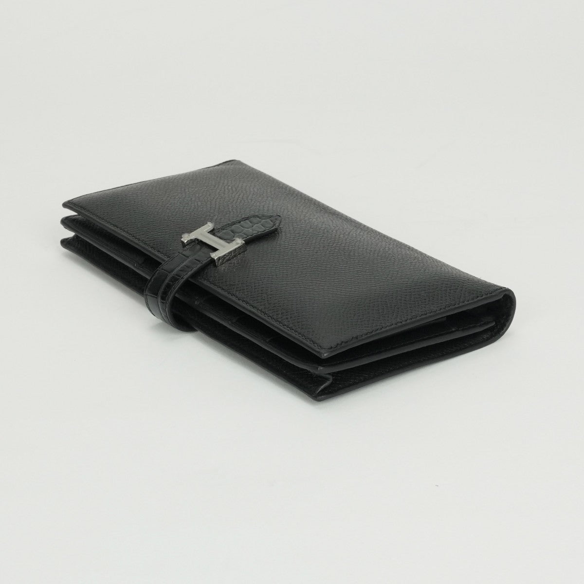 エルメス HERMES ベアンスフレタッチ ベアン スフレ タッチ 財布 長財布 ロングウォレット エプソン アリゲーター クロコダイル ノワール noir ブラック Black 黒 シルバー金具 ヴォーエプソン
