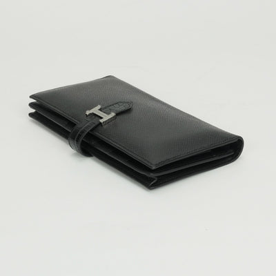エルメス HERMES ベアンスフレタッチ ベアン スフレ タッチ 財布 長財布 ロングウォレット エプソン アリゲーター クロコダイル ノワール noir ブラック Black 黒 シルバー金具 ヴォーエプソン