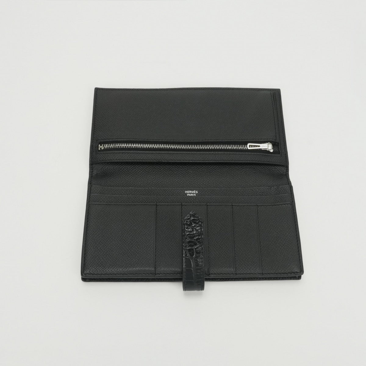 エルメス HERMES ベアンスフレタッチ ベアン スフレ タッチ 財布 長財布 ロングウォレット エプソン アリゲーター クロコダイル ノワール noir ブラック Black 黒 シルバー金具 ヴォーエプソン