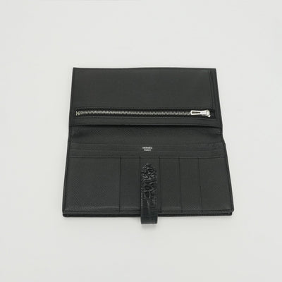 エルメス HERMES ベアンスフレタッチ ベアン スフレ タッチ 財布 長財布 ロングウォレット エプソン アリゲーター クロコダイル ノワール noir ブラック Black 黒 シルバー金具 ヴォーエプソン