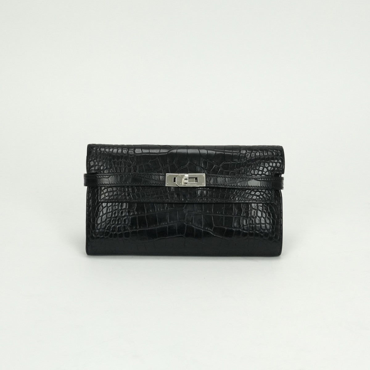 エルメス HERMES ケリーウォレット ケリーウォレットロング 財布 長財布 ロングウォレット アリゲーター クロコダイル ノワール Noir ブラック Black 黒 シルバー金具 エキゾチック