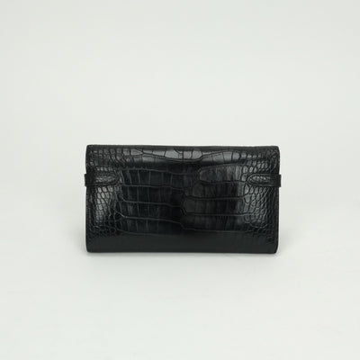 エルメス HERMES ケリーウォレット ケリーウォレットロング 財布 長財布 ロングウォレット アリゲーター クロコダイル ノワール Noir ブラック Black 黒 シルバー金具 エキゾチック