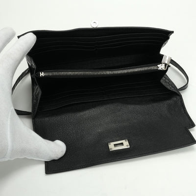 エルメス HERMES ケリーウォレット ケリーウォレットロング 財布 長財布 ロングウォレット アリゲーター クロコダイル ノワール Noir ブラック Black 黒 シルバー金具 エキゾチック