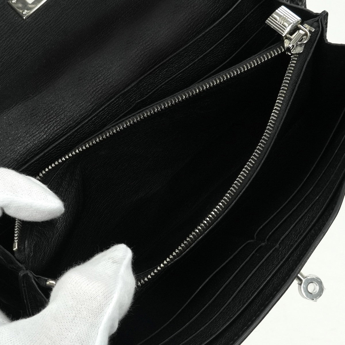 エルメス HERMES ケリーウォレット ケリーウォレットロング 財布 長財布 ロングウォレット アリゲーター クロコダイル ノワール Noir ブラック Black 黒 シルバー金具 エキゾチック