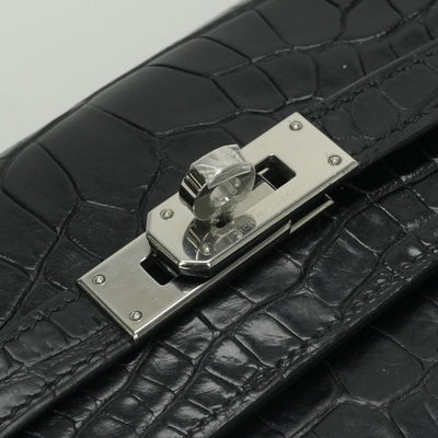 エルメス HERMES ケリーウォレット ケリーウォレットロング 財布 長財布 ロングウォレット アリゲーター クロコダイル ノワール Noir ブラック Black 黒 シルバー金具 エキゾチック