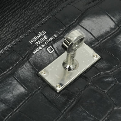 エルメス HERMES ケリーウォレット ケリーウォレットロング 財布 長財布 ロングウォレット アリゲーター クロコダイル ノワール Noir ブラック Black 黒 シルバー金具 エキゾチック