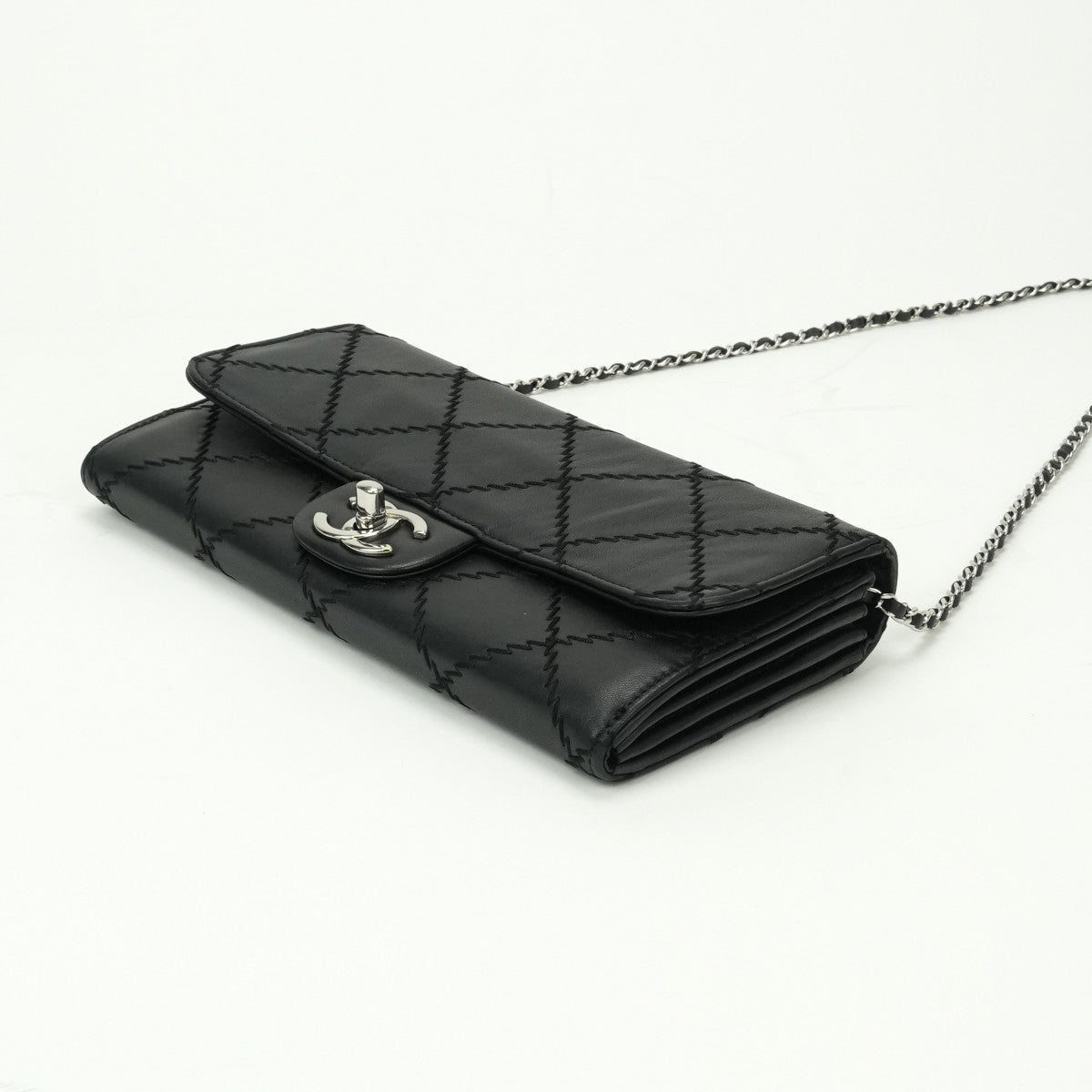 CHANEL 샤넬 Ultra stitch 가방 숄더백 램스 피부 검은 색 실버 하드웨어 CHANEL　Ultra stitch램스킨 체인 지갑