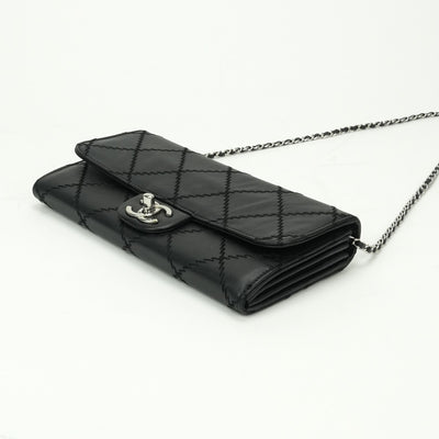 CHANEL 샤넬 Ultra stitch 가방 숄더백 램스 피부 검은 색 실버 하드웨어 CHANEL　Ultra stitch램스킨 체인 지갑