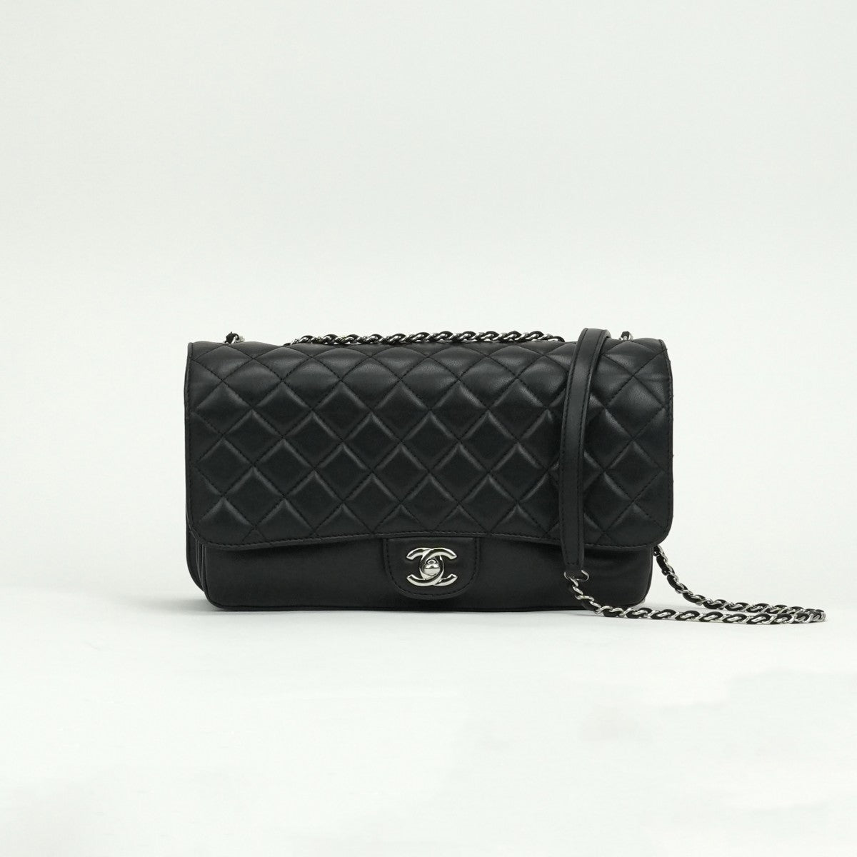 シャネル CHANEL マトラッセ ココマーク ターンロック シングルフラップ ダブルチェーン アコーディオン バッグ ショルダーバッグ ラムスキン ブラック black 黒 シルバー金具 チェーンショルダーバッグ ココマーク Sフラップ Wチェーン