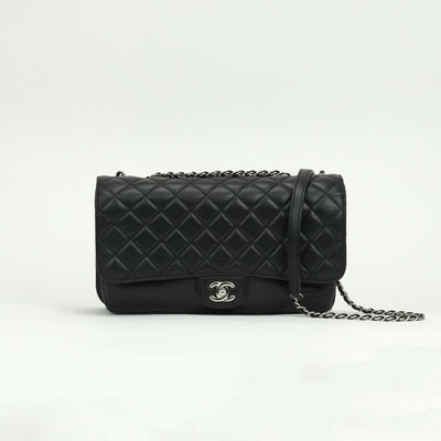 シャネル CHANEL マトラッセ ココマーク ターンロック シングルフラップ ダブルチェーン アコーディオン バッグ ショルダーバッグ ラムスキン ブラック black 黒 シルバー金具 チェーンショルダーバッグ ココマーク Sフラップ Wチェーン