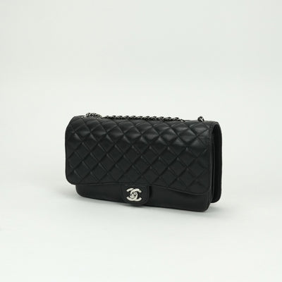 シャネル CHANEL マトラッセ ココマーク ターンロック シングルフラップ ダブルチェーン アコーディオン バッグ ショルダーバッグ ラムスキン ブラック black 黒 シルバー金具 チェーンショルダーバッグ ココマーク Sフラップ Wチェーン