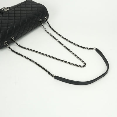シャネル CHANEL マトラッセ ココマーク ターンロック シングルフラップ ダブルチェーン アコーディオン バッグ ショルダーバッグ ラムスキン ブラック black 黒 シルバー金具 チェーンショルダーバッグ ココマーク Sフラップ Wチェーン