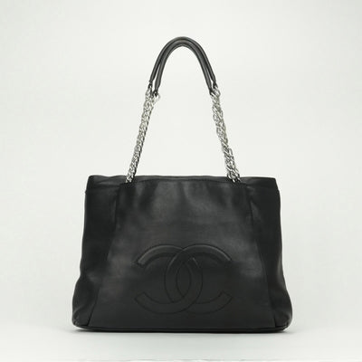 CHANEL 샤넬 체인 토트 백 체인 토트 가방 가방 토트 백 캐비어 피부 검은 검은 실버 하드웨어 캐비어 피부 큰 코코 숄더백