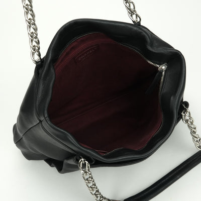 CHANEL 샤넬 체인 토트 백 체인 토트 가방 가방 토트 백 캐비어 피부 검은 검은 실버 하드웨어 캐비어 피부 큰 코코 숄더백