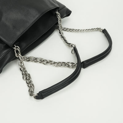 CHANEL 샤넬 체인 토트 백 체인 토트 가방 가방 토트 백 캐비어 피부 검은 검은 실버 하드웨어 캐비어 피부 큰 코코 숄더백