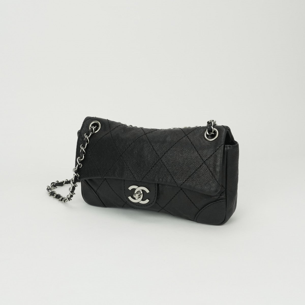CHANEL CHANEL Wild Stitch Bag Shoulder Bag Caviar Skin Black Black Silver Hardware CHANEL Wild Stitch Caviar Skin