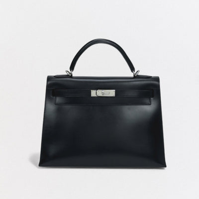 HERMES 헤르메스 Kelly 32 Kelly 32 가방 토트백 숄더백 박스 송아지 느와르 블랙 블랙 실버 하드웨어 핸드백 2Way 외부 봉제 V자형 하드웨어