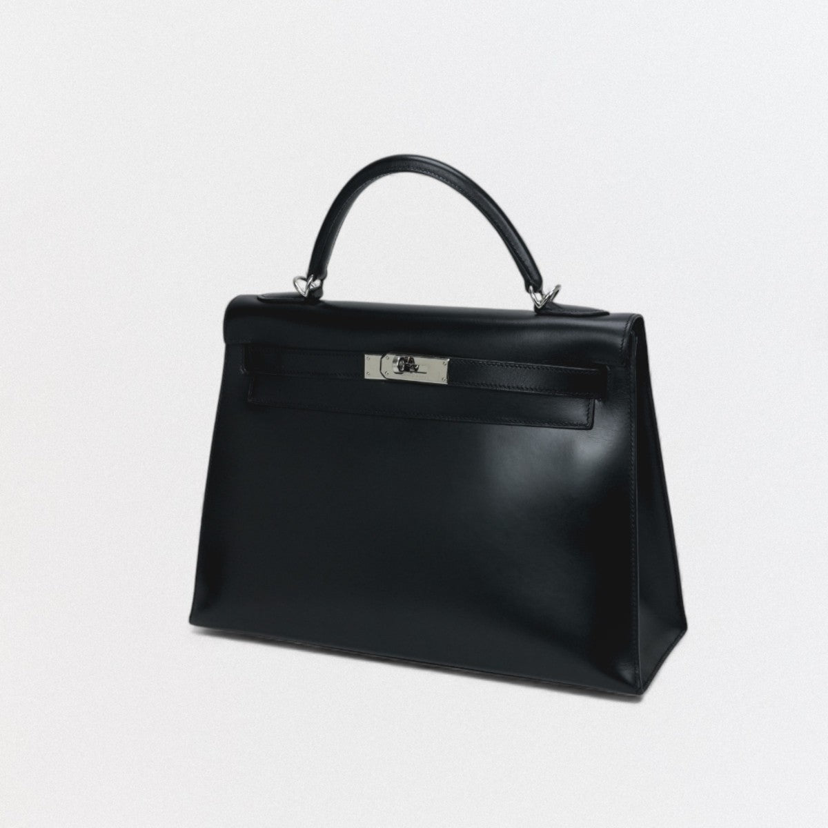 HERMES 헤르메스 Kelly 32 Kelly 32 가방 토트백 숄더백 박스 송아지 느와르 블랙 블랙 실버 하드웨어 핸드백 2Way 외부 봉제 V자형 하드웨어