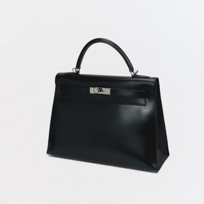 HERMES 헤르메스 Kelly 32 Kelly 32 가방 토트백 숄더백 박스 송아지 느와르 블랙 블랙 실버 하드웨어 핸드백 2Way 외부 봉제 V자형 하드웨어