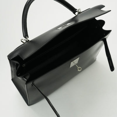 HERMES 헤르메스 Kelly 32 Kelly 32 가방 토트백 숄더백 박스 송아지 느와르 블랙 블랙 실버 하드웨어 핸드백 2Way 외부 봉제 V자형 하드웨어