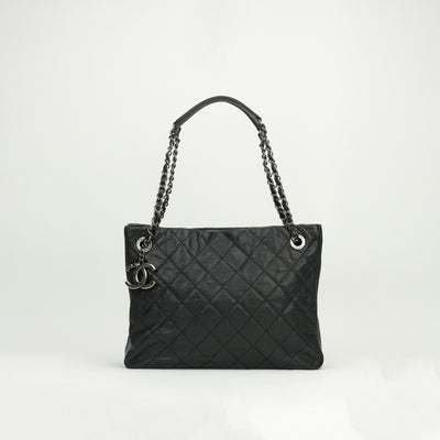 CHANEL 샤넬 Matelass? 가방, 토트 백, 캐비어 스킨, 검은 색, 검은 색, 실버 피팅, 코코 마크, 체인 숄더 백
