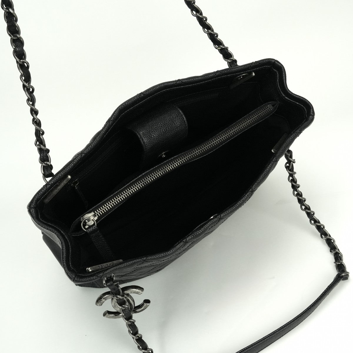 CHANEL 샤넬 Matelass? 가방, 토트 백, 캐비어 스킨, 검은 색, 검은 색, 실버 피팅, 코코 마크, 체인 숄더 백