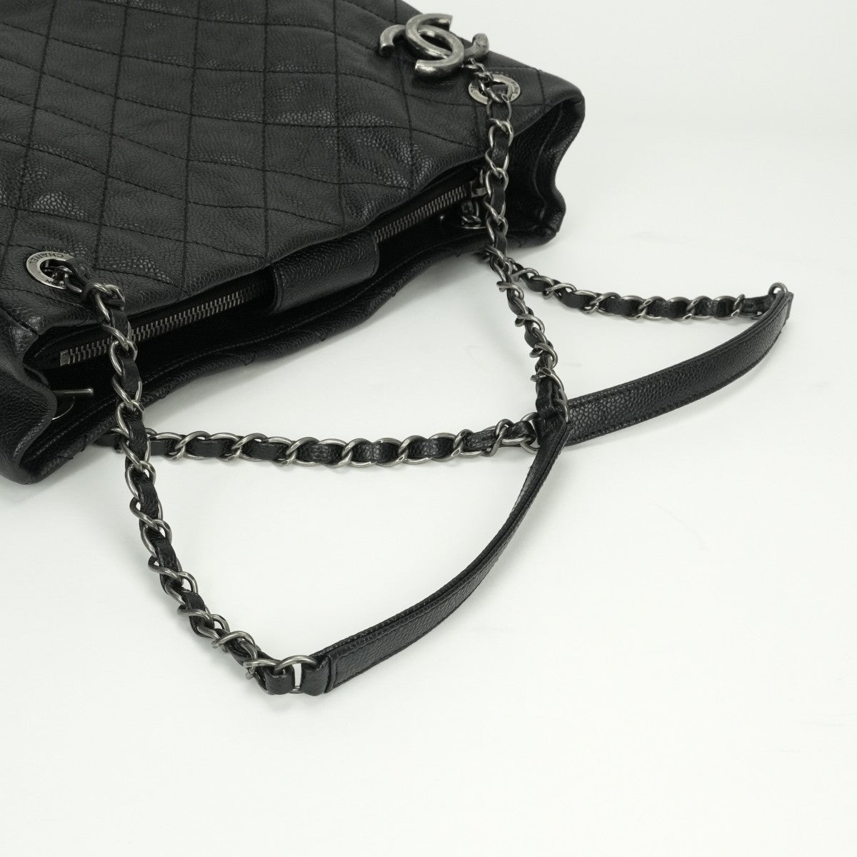 CHANEL 샤넬 Matelass? 가방, 토트 백, 캐비어 스킨, 검은 색, 검은 색, 실버 피팅, 코코 마크, 체인 숄더 백
